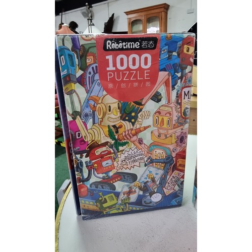 10 - 4x new and sealed boxes of 1000 piece jigsaw puzzles by Rolife and Robotime in triangular boxes