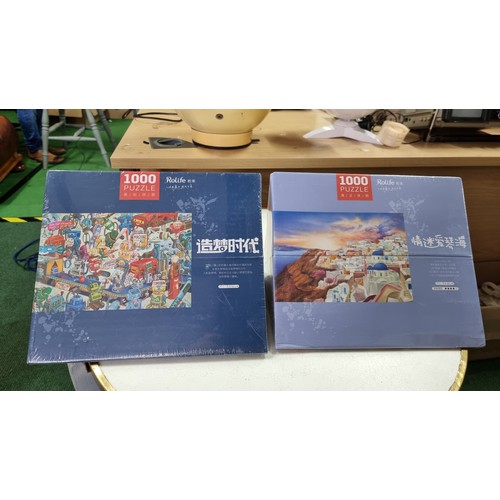 10 - 4x new and sealed boxes of 1000 piece jigsaw puzzles by Rolife and Robotime in triangular boxes