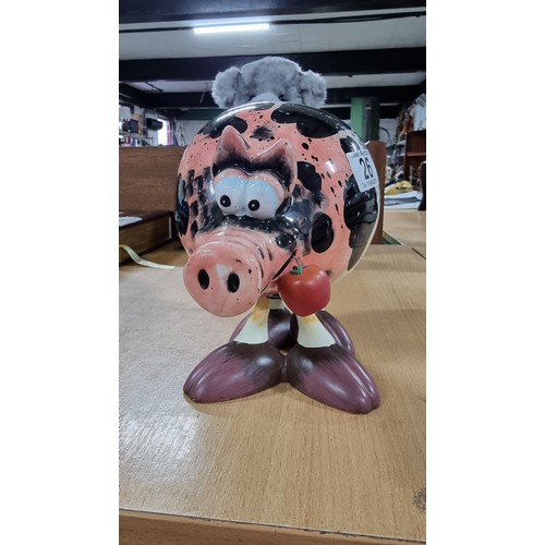 26 - Unusual glazed pottery comical pig figure which nods set on a spring Animal Antics by Bamboleo in go... 