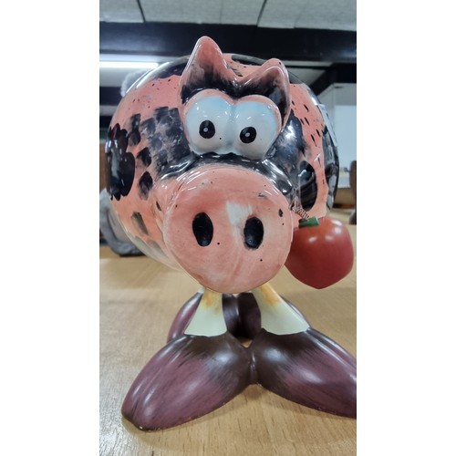 26 - Unusual glazed pottery comical pig figure which nods set on a spring Animal Antics by Bamboleo in go... 