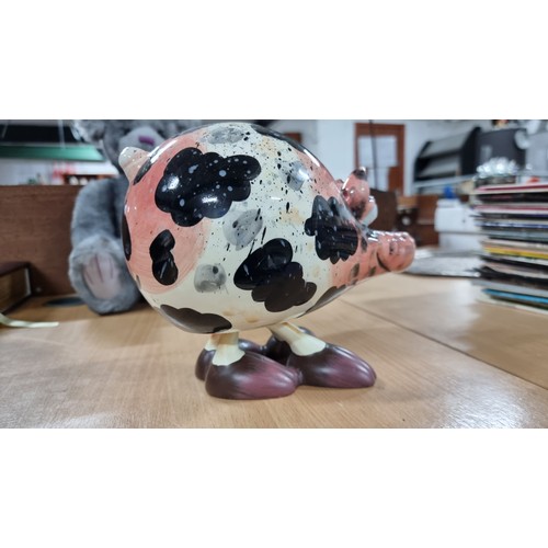 26 - Unusual glazed pottery comical pig figure which nods set on a spring Animal Antics by Bamboleo in go... 