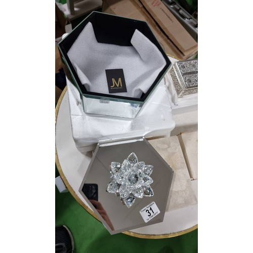 31 - 2x good quality as new mirrored jewellery boxes one by Julien Macdonald and Sophia along with two ot... 