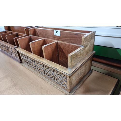 33 - 4x well carved solid wood desk organisers inc two large desk organisers with carved fronts all in ex... 