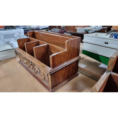 33 - 4x well carved solid wood desk organisers inc two large desk organisers with carved fronts all in ex... 