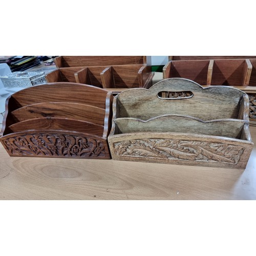 33 - 4x well carved solid wood desk organisers inc two large desk organisers with carved fronts all in ex... 