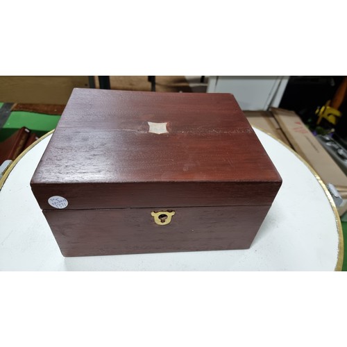 37 - Antique solid mahogany writing box with original velvet insert on the slope in good original conditi... 