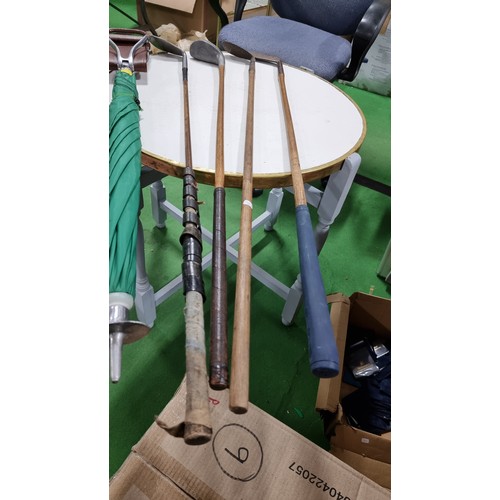 40 - Quantity of 4x antique golf clubs, 3x are hickory shafted, 1x hickory sheathed on steel (Basil Jones... 