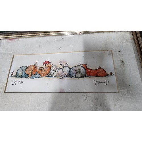 47 - Large quantity of various pictures and prints inc original watercolour of a comical scene welsh lamb... 