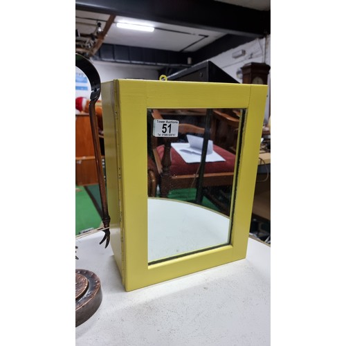 51 - Yellow painted mirrored Lebetkin Products Ltd bathroom cabinet with single interior shelf circa 1960... 