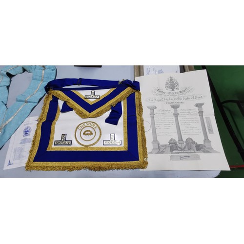 103 - Large qty of Masonic regalia from Cheshire & Anvil Lodge Stockport etc complete with leather case.