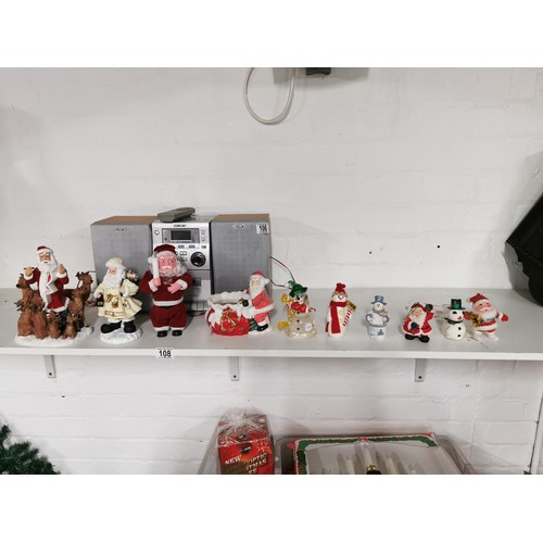 108 - Qty of christmas figures inc. Father Christmas & Snowman, battery operated light up glass snowman fi... 