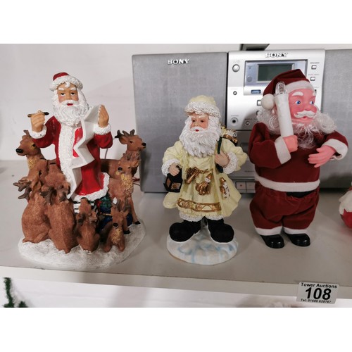 108 - Qty of christmas figures inc. Father Christmas & Snowman, battery operated light up glass snowman fi... 