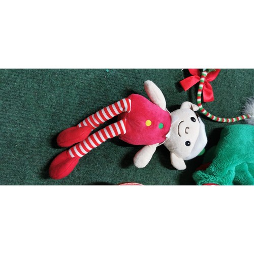 111 - Qty of Christmas items inc. 2x childrens elf themed hoodies, soft toys & decorations etc.