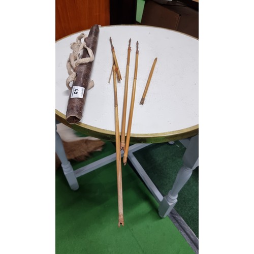 52 - Vintage tribal hunting arrows with bamboo shafts in its original pod holder, length of pod is 50cm l... 