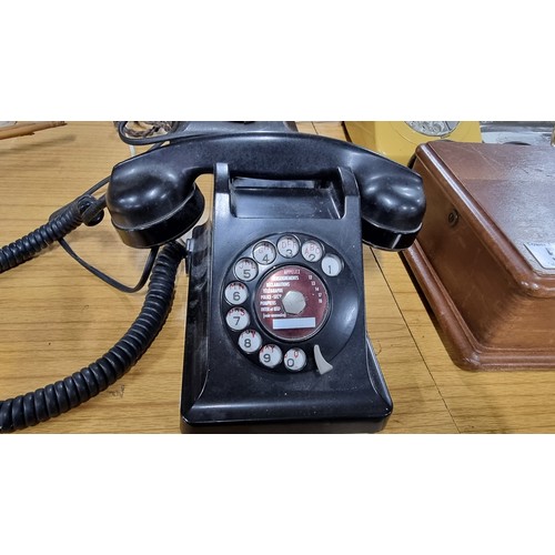 54 - Quantity of 3x vintage telephones and a bell box inc a ericsson 4211ar telephone with additional ear... 