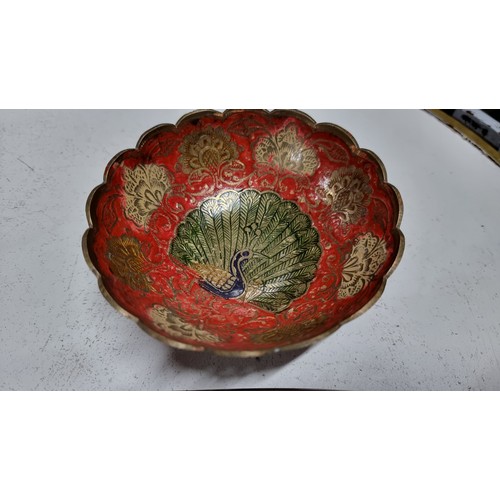 56 - Swedish silver plated tray with a pierced border along with a bronze enamelled pot and a brass ename... 