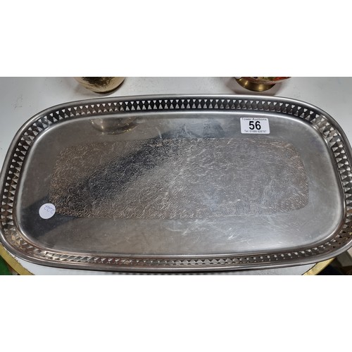 56 - Swedish silver plated tray with a pierced border along with a bronze enamelled pot and a brass ename... 