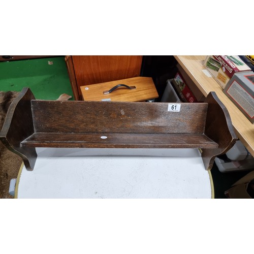 61 - Vintage wooden ship tv lamp along with a solid oak book trough in good order height of boat 60cm len... 