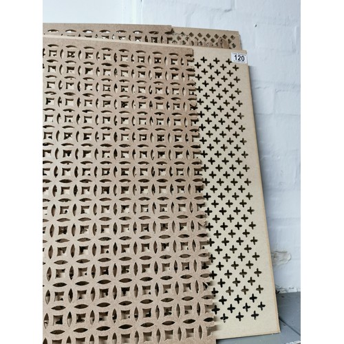 120 - Qty of various pierced peg boards / screens - three different designs. Largest measures 185cm in len... 