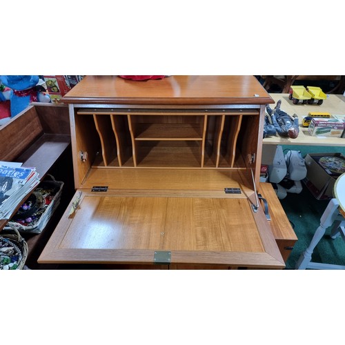 68 - Vintage solid teak bureau in excellent clean condition throughout with a door and two drawers below ... 