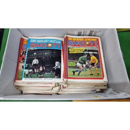 78 - 2 large stacks of vintage shoot football magazines all from the early 70's along with three vintage ... 