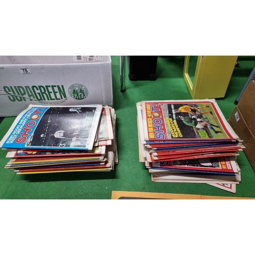 78 - 2 large stacks of vintage shoot football magazines all from the early 70's along with three vintage ... 