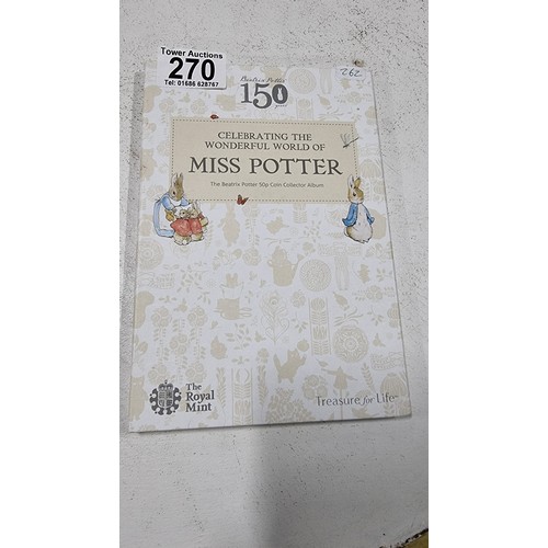 270 - Royal mint coin hunt, Beatrix potter 50p coin collector album, Miss Potter featuring 5 mint uncircul... 