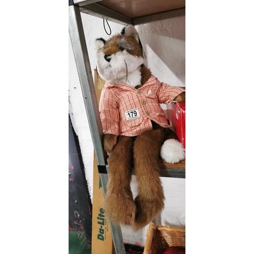 179 - Vintage Dora Designs - Marcus Fielding plush soft toy doorstop of a fox in a waistcoat. in very good... 