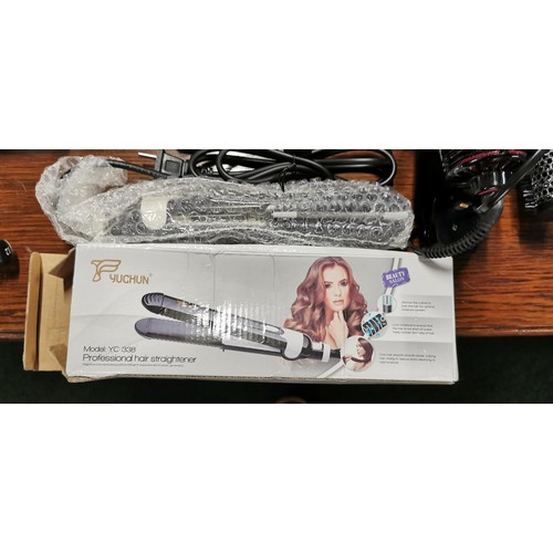 183 - Lee Stafford purple hair dryer, A& F Pro new boxed LED nail lamp, Revlon electric heated brush & box... 