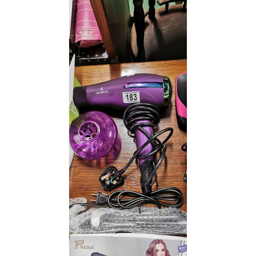 183 - Lee Stafford purple hair dryer, A& F Pro new boxed LED nail lamp, Revlon electric heated brush & box... 