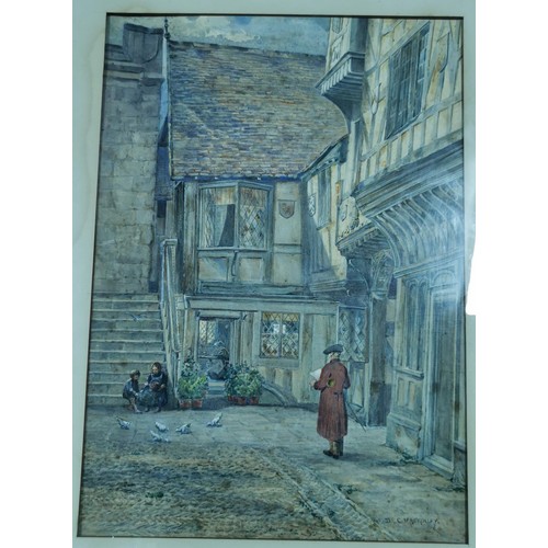 193 - Framed & glazed signed by listed artist D.C. Mackinlay watercolour of a traditional Tudor scene. Mea... 