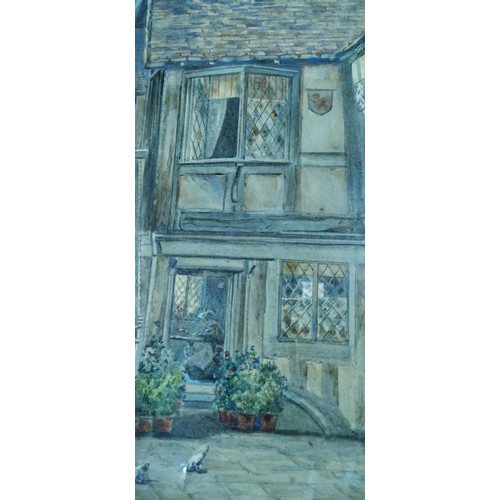 193 - Framed & glazed signed by listed artist D.C. Mackinlay watercolour of a traditional Tudor scene. Mea... 