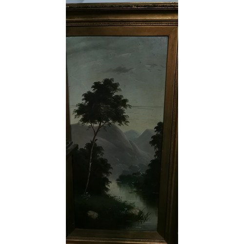 195 - Pair of vintage gilt framed oil paintings of a lake scene signed B.V. 1909. Excellent detail. Measur... 