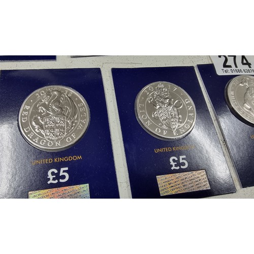 274 - Complete set of 11x The Queens Beasts £5 coin collection with one extra £5 coin very collectable and... 