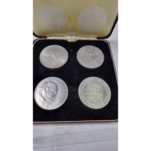 276 - 3x boxed sets of proof crowns along with a Queen Mother £5 coin commemorative cover