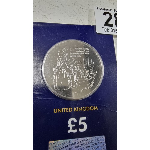 280 - 2x new and sealed change checker £5 coins for the tails of Peter Rabbit both dated 2021