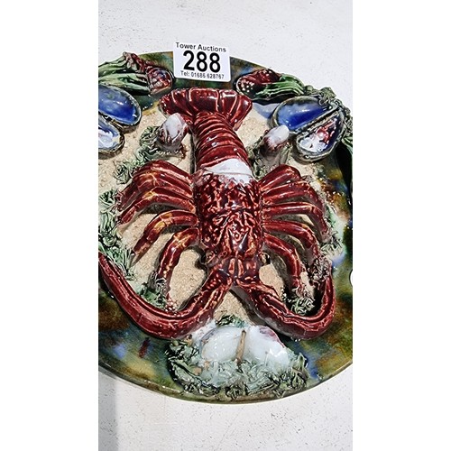 288 - Vintage collectable majolica palissy ware cray fish lobster plate signed to the rear by Alvaro Jose ... 