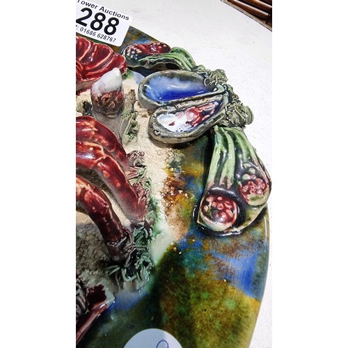 288 - Vintage collectable majolica palissy ware cray fish lobster plate signed to the rear by Alvaro Jose ... 