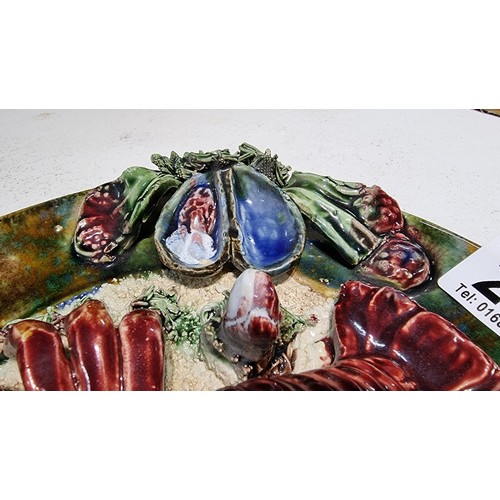 288 - Vintage collectable majolica palissy ware cray fish lobster plate signed to the rear by Alvaro Jose ... 