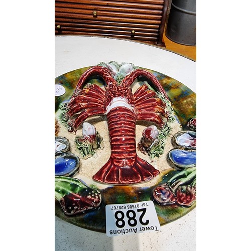 288 - Vintage collectable majolica palissy ware cray fish lobster plate signed to the rear by Alvaro Jose ... 