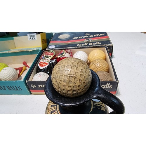 290 - 2x boxes of vintage and antique collectable golfballs inc a quantity of very early golfballs inc Gut... 