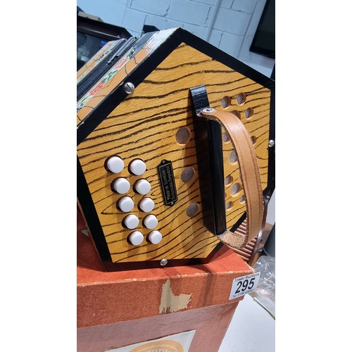 295 - Vintage boxed concertina by Scholer with 20 keys plus 1 key  made in Germany complete with its origi... 