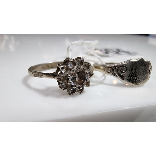 304 - 2x 925 silver rings one inset with clear cz stones one is marked 925 the other marked silver Size N ... 