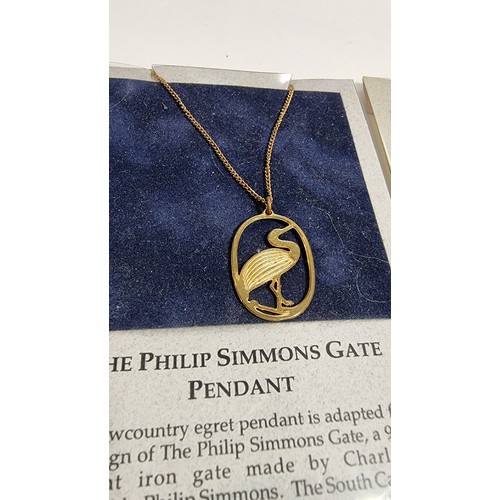 306 - 2x Philip Simmons 24ct gold plated jewellery items of low country Egrets the chain of the pendant is... 