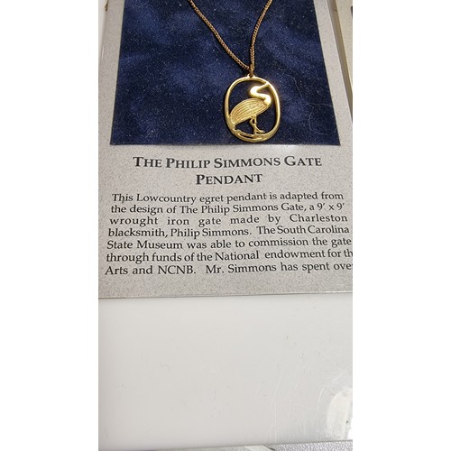 306 - 2x Philip Simmons 24ct gold plated jewellery items of low country Egrets the chain of the pendant is... 