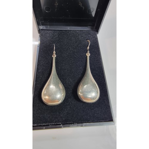 323 - Pair of 925 silver long drop earrings length of drop 5cm in excellent clean condition boxed