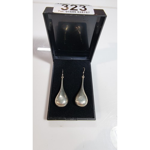 323 - Pair of 925 silver long drop earrings length of drop 5cm in excellent clean condition boxed