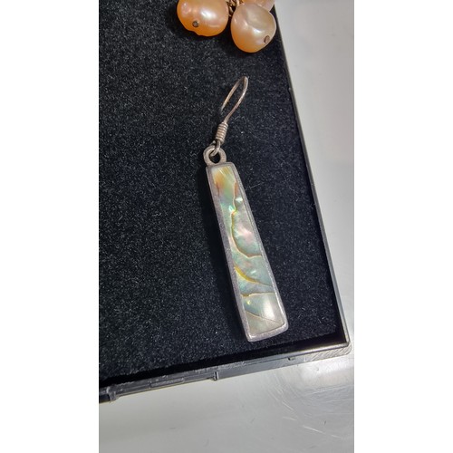 327 - 2x pairs of 925 earrings inc a pair set with real pearls the other inset with abalone shell both in ... 