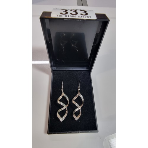 333 - Pair of 925 silver long drop spiral twist earrings in excellent condition marked 925 total length 5.... 