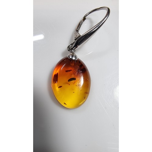 335 - 2x pairs good quality 925 silver drop earrings in set with genuine natural baltic amber one pair has... 